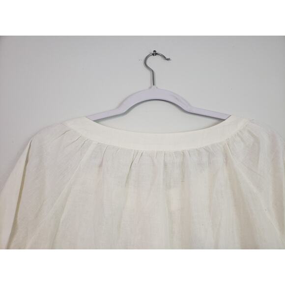 Max Studio Blouse Womens Size L Button Linen Blend Tie Sleeve Office Siren Boho - Picture 6 of 7